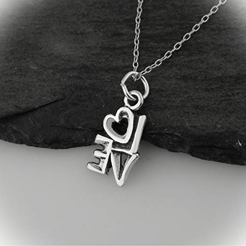 Love W/Heart Charm Statement Chunky Pendant Rhinestone Necklace for Women Silver Gift Anniversary Valentine