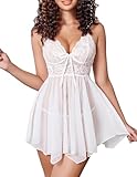 Avidlove Women Mesh Chemises Honeymoon Nightie Bridal Nightdress Sexy Lingerie White X-Small