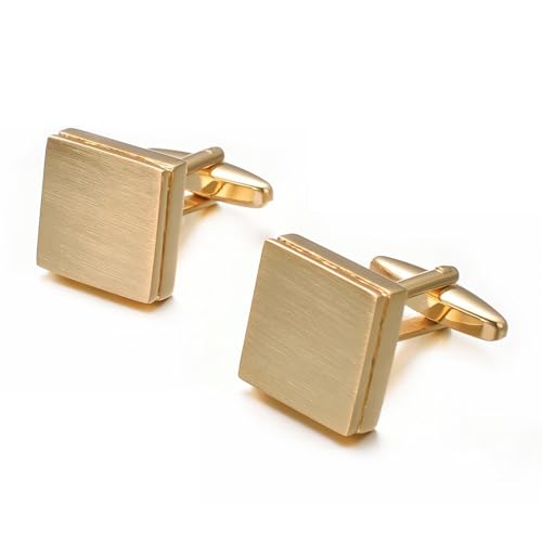 Mancuernillas cuadradas doradas cepilladas para hombre miniatura 4