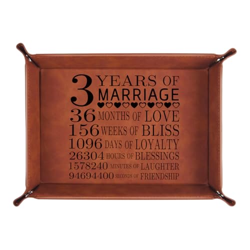 3 Years Anniversary,Leather Tray Engraved Personalized Tray, for him, Husband, Wife 3 Years Together Keepsake Gift for Couple Christmas,Valet Desktop Storage Organizer (3 Years)