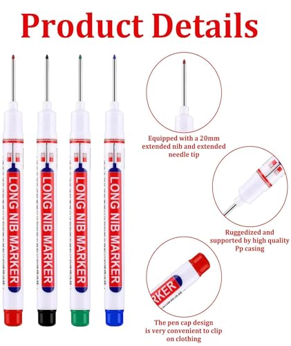Image of 8 Pcs Marker Pen Permanent, Deep Hole Marker Pen, Carpenter Pencil, Long Nib Marker for Wood, Metal, Concrete, Professional Construction Tools, Industrial Use, DIY Projects