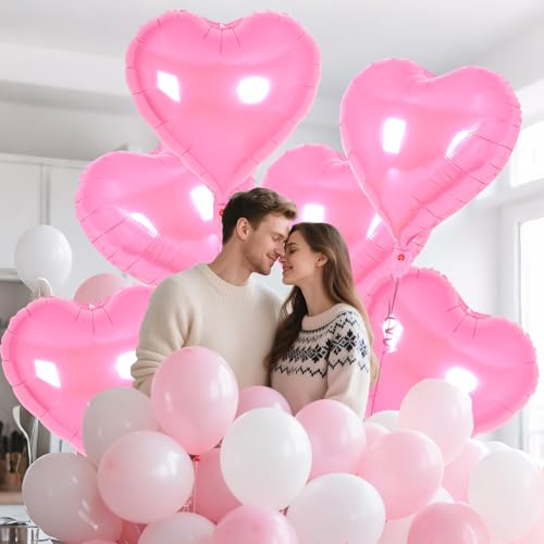 Image of 6 Pcs 32 Inch Pink Heart Balloons, Giant Heart Shape Foil Balloons Love Balloon Valentine Balloon for Birthday Party Wedding Engagement Party Baby Shower Valentine Day Decorations