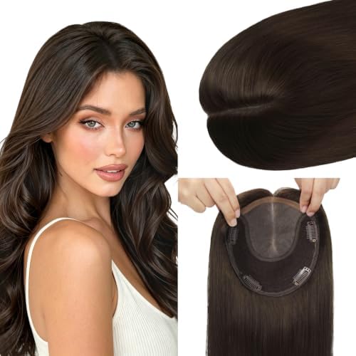 HAIR Toppers for Women Real Human Hair 6x7 inch Large Base High Density 12 inch 55grams Dark Brown Human Hair Topper for Women with Thinning Hair(#2 12inch)