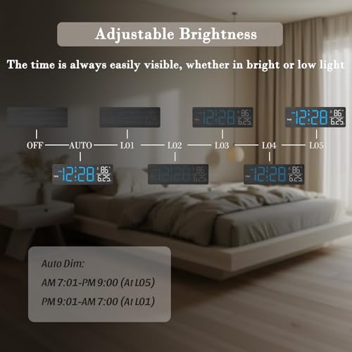 Image of DreamSky Wooden Digital Alarm Clock with Date & Day of Week for Bedroom | Large Display Desk Clock for Living Room, Temperature, Dimmer, Adjustable Volume, Auto DST, Office Wood Decor (Plug-in)