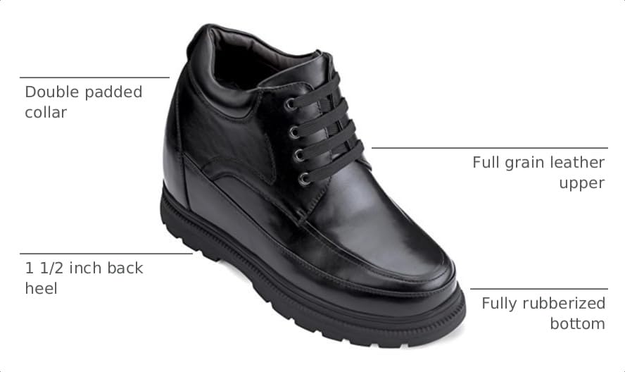 Image of Calden Men's Invisible Height Increasing Elevator Shoes - Black Leather Lace-up High-top Boots with Extra Tall - 5.2 Inches Taller - K511615 - Size 11 D(M) US
