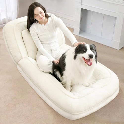 Human Dog Bed Foldable with 5 Adjustable Positions,Washable Plush Bean Bag Bed for Adults Doze Off?70''x35''x10''Inch?
