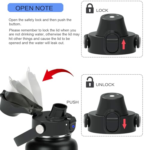 SYACOT Auto Spout Lid for Hydro Flask Wide Mouth Water Bottles, Replacement Top Spout Lid for HydroFlask Wide Mouth 12 oz 32 oz 40 oz, Chug Cap with Flexible Handle,Big Nozzle