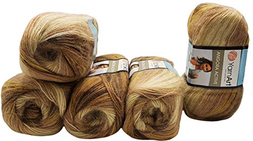 YarnArt Angora Active Lot de 5 pelotes de laine &agrave; tricoter de 100...