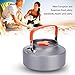 equlup Aluminum Teapot, 1.1L Coffee Tea Pot Kettle Portable Aluminum Water Pot Short Spout Design with Carrying Bag for Camping Hiking Kitchen (Orange Handle)