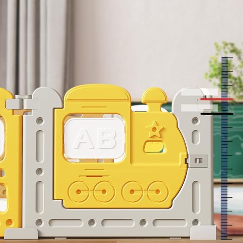 Image of Dawnwake Assembly-Free 14 Panel Playard, Baby Playpen Fence with Crawling Mat and Football for Baby Upto 8 Years with Safety Locking Door & Drawing Board (150x150cm, Foldable) -Yellow