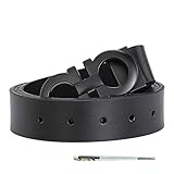 Men's Fashion Dress Belt Comfort Leather Adjustable Buckle by Trim to Fit (StyleA Black-black, Adjust Waist 26' - 42')