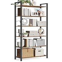 VASAGLE 6-Tier Bookshelf, Bookcase with Steel Frame, Book Shelf for Living Room, Home Office, Study, 11.8 x 31.5 x 73.2 Inches, Industrial Style, Rustic Brown and Ink Black ULLS082B01