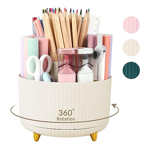 SKYDUE 360 Degree Rotating Desk Organizer, Dual-Purpose Pencil Pen Holder for Desk, Rotating Desk Pen Organizer with 5 Slots, Pencil Cup for Office, School, Home