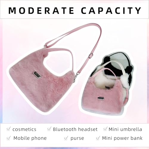 FuninCrea Plush Women's Shoulder Handbags Trendy Crossbody Bags with Zipper, Small Handbags with Removable Shoulder Strap4