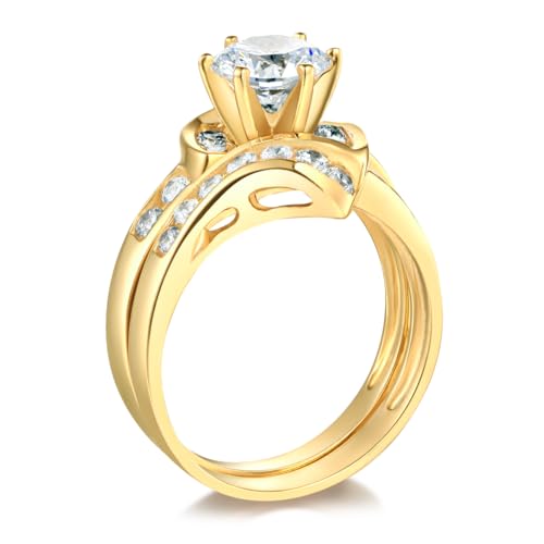 The World Jewelry Center 14k Yellow Gold SOLID Wedding Engagement Ring and Wedding Band 2 Piece Set2