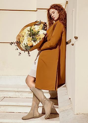 Image of Shoe'N Tale Women's Knee High Boots Flat Low Heel Stretchy Round Toe with Side Zipper