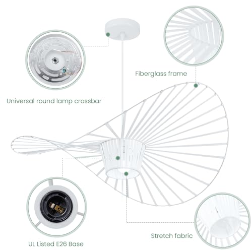 KELUOLY Boho Chandeliers, 39" White Creative Coastal Hat Shape Pendant Light, Stretch Fabric+Fiberglass Material, Modern Woven Large Chandelier, Suitable for Living Room, Bedroom, Dining Room, Office by KELUOLY - Image 4