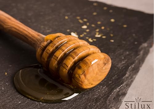 Stilux® Honiglöffel aus Olivenholz, 15 cm Honigheber Honignehmer von Honig & Sirup, Honigspirale Dosierer tropf- und kleckerfrei aus echtem Olivenbaum Holz, Praktischer Helfer für Honig Liebhaber
