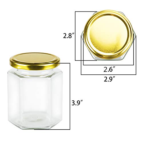 Encheng 10 oz Hexagon Jars,Clear Glass Honey Jars With Lids(Golden),Small Mason Jars For Honey,Foods,Jams, Liquid,Herb Spice Canning Jars For Storage,Party Favor,20 Pack - Image 4