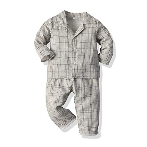 WOBIG Toddler Baby Boys Girls Cotton Pajamas Set Long Sleeve Button-end Shirt Top+Pant 2Pcs Infant Sleepwear(Striped Grey,100/3T)