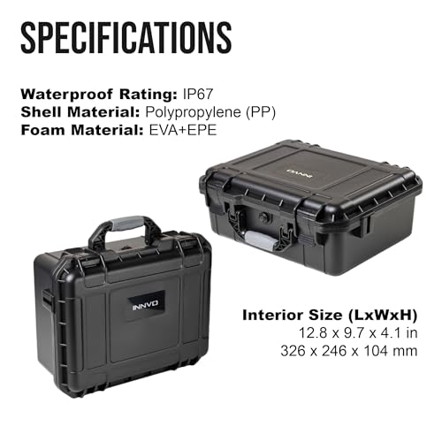 Image of INNVO Drone Case for DJI Mini 3 or 4 Pro Fly More Combo, Hard Plastic Waterproof Shockproof Dust-proof Easy for Organize Storage Transport When Traveling Camping and Outdoor Use, Black
