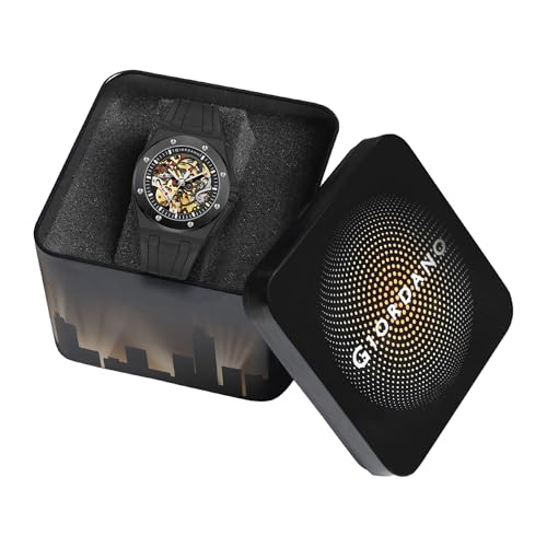 Image of Giordano Automatic Watch for Men - Mechanical Skeleton Dial,Transparent Gear Display, Silicon Strap