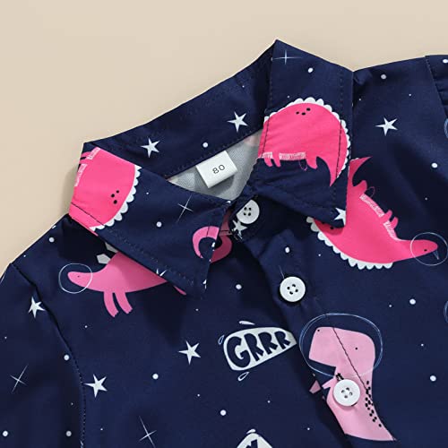 Toddler Baby Boy Clothes Shorts Set Dinosaur Print Shirt Short Sleeve Button Down Top Solid Shorts Summer Outfit (Dinosaur Print Pink, 12-18 Months) #TOP3