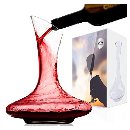ShyaWorld Decantador De Vino Oxigenador Aireador 1,8L. Botella Decantadora Escanciadora de Cristal Vidrio con Salida Antigoteo. Set de Regalo. Caja de Diseño Incluida. (Decantador)