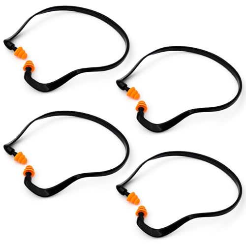 Banded Earplugs for Shooting Range (4 Pcs Orange) Reusable Silicone Hearing Protection with Neck Band 22dB Noise Reduction for Work Sleep & Concerts