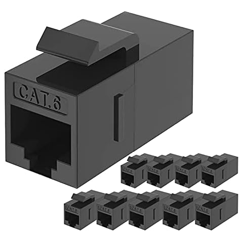 Tedgetal Cat6 Keystone Coupler RJ45 Ethernet Jack Insert 10 Pack Coupler Female to Female Inline Extender, Black Cover