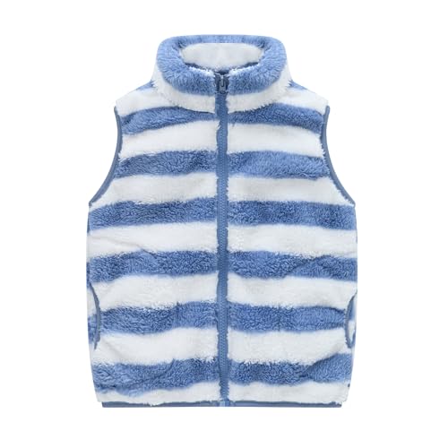 Chaleco de forro polar unisex para niños pequeños, chaleco de forro polar para exteriores, cuello alto, cremallera, azul, 140-150