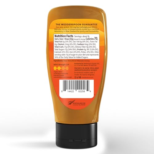 Image of Wedderspoon Raw Manuka Honey 150+ MGO, 12 Oz, Squeeze Bottle, Unpasteurized New Zealand Honey, Non-GMO, BPA-Free Jar, Superfood & Natural Wellness Support