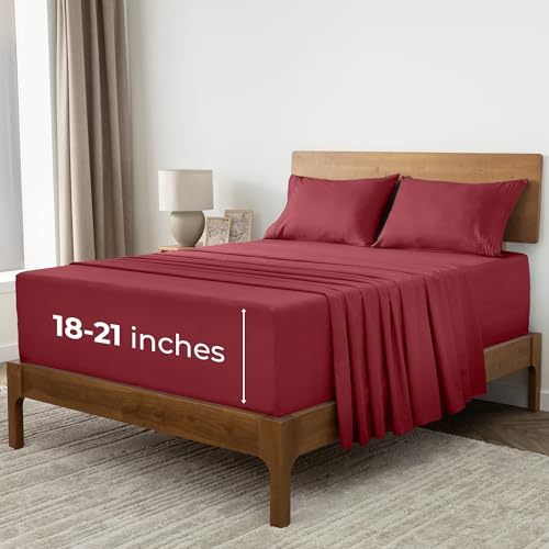 Image of Mellanni Extra Deep Queen Sheets - 4 PC Iconic Collection Bedding | Hotel Luxury, Ultra Soft, Cooling Bed Sheets - Wrinkle, Fade, Stain Resistant (Queen, Brick Red)