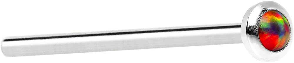 Body Candy 14k White Gold 2mm Fire Red Synthetic Opal Straight Fishtail 18 Gauge 17mm
