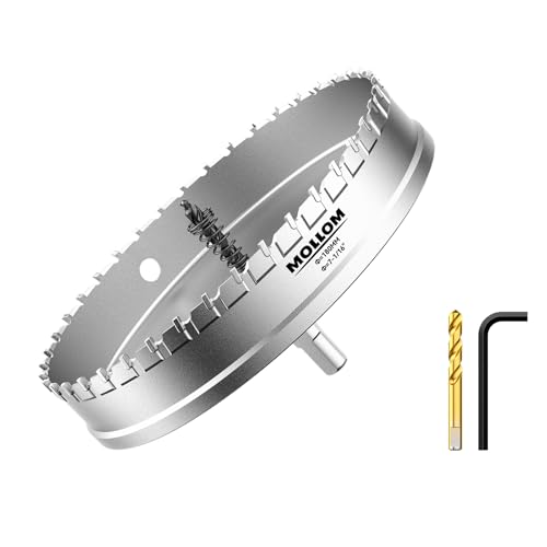 Mollom 7-1/16" (180mm) Heavy Duty Carbide Hole Saw with 2 Pilot Bits