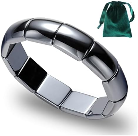 Terahertz Bracelet Rectangle Beads Stretch Bangle Woman Men Bracelet Gift Natural Healing Stone (A), 7 inch