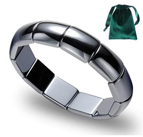 Terahertz Bracelet Rectangle Beads Stretch Bangle Woman Men Bracelet Gift Natural Healing Stone (A), 7 Inch #TOP3