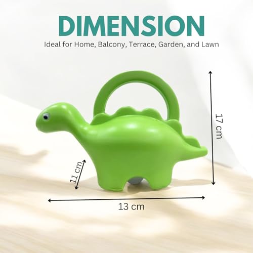 Image of Amazon Brand - Umi Dinosaur Shape Kids Watering Can 1 Litre Plastic Garden Watering Can Toy for Children Lightweight Easy Pour Water Can for Indoor Outdoor Plants Gardening Gift for Boys Girls (Green)