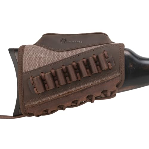 Tas Trost Non Slip Cheek Riser Pad, Canvas Leather Rifle Buttstock Shell Holder for .308 30-30 45-70 .357 .22LR (Coffee, .30-30 .357 .35cal .38)