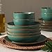 Gibson Home Hazeltine 16-Piece Green Stoneware Dinnerware Set – Plates and Bowls, Durable Ceramic Kitchen Dinner Set