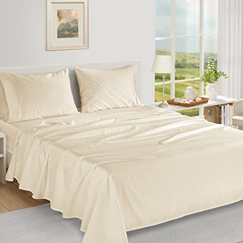 Lane Linen Luxury 100% Egyptian Cotton Bed Sheets - 1000 Thread Count 4-Piece Ivory King Set Bedding Sateen Weave Hotel 16" Deep Pocket (Fits Upto 17" Mattress) #TOP1