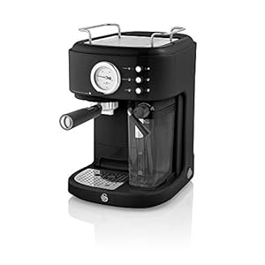 Swan Retro One Touch Espresso Machine, Black, 15 Bars of Pressure, Milk Frothing Steamer, 1.7L Tank, Retro style…