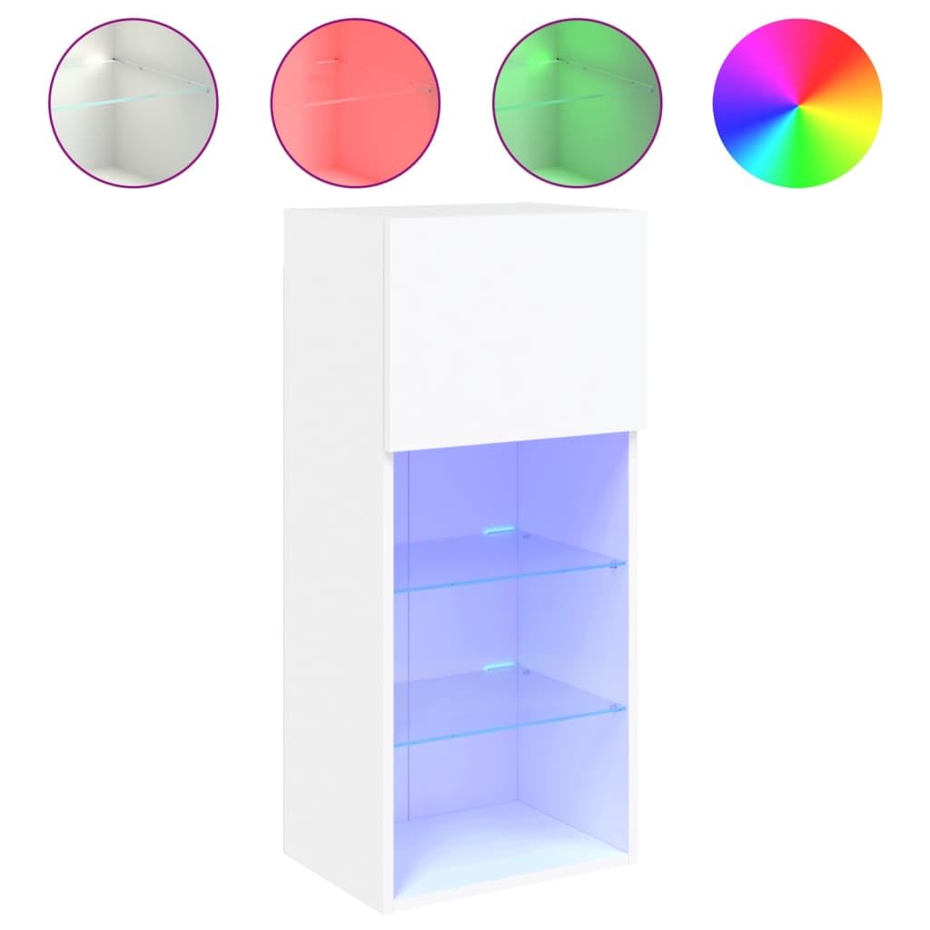 Mueble para televisión blanco con LED RGB para TV, 40,5 x 30 x 90 cm, material de madera, cristal, diseño moderno, montaje en pared, posible para salón, dormitorio, oficina