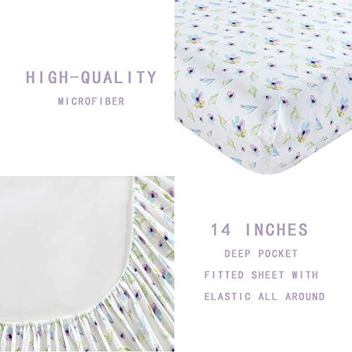 softan Queen Bed Sheet Set, 4 PC Dandelion Printed Brushed Microfiber Elegant Bedding Set, 1 Flat Sheet,1 Deep Pocket Fitted Sheet, and 2 Pillow Cases, Breathable & Silky Soft Feeling Sheets