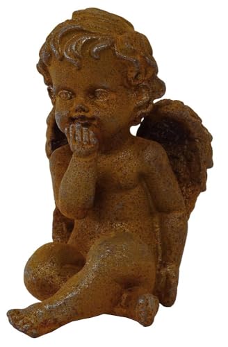 zeitzone Engel Figur Putte Gusseisen Rost Statue sitzend Eisen Edelrost Antik-Stil 11cm
