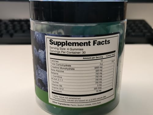 Image of Creatine Monohydrate Gummies for Men & Women - Blueberry Flavor, Raspberry-Shaped - 60 Gummies