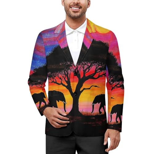 Sunset with African Elephants Mens Blazer Lightweight Sport Coat Two Button Suit Jackets