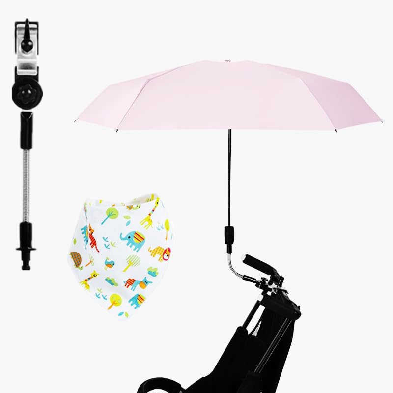 AzulLanse Sombrilla Carro Bebe Universal,Protección Solar para Bebés,Anti 50+ UV,Sombrilla Lluvia para Carrito,Diamétro 90 cm,con Ajustable 360° Manija de Paraguas,1 Babero de Bebé-Rosa