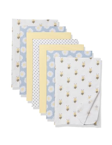 Image of Little Treasure Hudson Baby Cotton Poly Flannel Receiving Blankets Multipack, Yellow Daisy Bee, 30x30 inches