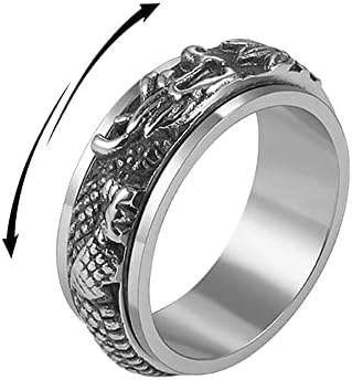Dragon Rotating Spinner Fidget Band Rings Stainless Steel Punk Cool Animal Anxiety Stress Relief Rotate Freely Band Biker Ring Promise Band for Men Boys Women Birthday Anniversary Valentine's Day Gifts Vintage Jewelry (10)